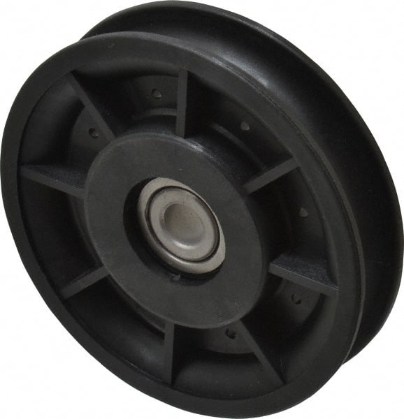 Fenner Drives - 3/8 Inside x 3-1/2" Outside Diam, 0.53" Wide Pulley Slot, Glass Reinforced Nylon Idler Pulley - 1/2" Belt Size Diam, For Use with Round Belts - Exact Tooling