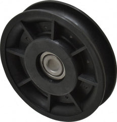 Fenner Drives - 3/8 Inside x 3-1/2" Outside Diam, 0.53" Wide Pulley Slot, Glass Reinforced Nylon Idler Pulley - 1/2" Belt Size Diam, For Use with Round Belts - Exact Tooling