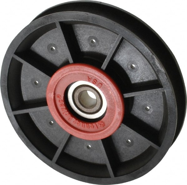 Fenner Drives - 3/8 Inside x 4.12" Outside Diam, 0.53" Wide Pulley Slot, Glass Reinforced Nylon Idler Pulley - 1/2" Belt Size Diam, For Use with Round Belts - Exact Tooling