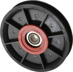 Fenner Drives - 3/8 Inside x 4.12" Outside Diam, 0.53" Wide Pulley Slot, Glass Reinforced Nylon Idler Pulley - 1/2" Belt Size Diam, For Use with Round Belts - Exact Tooling