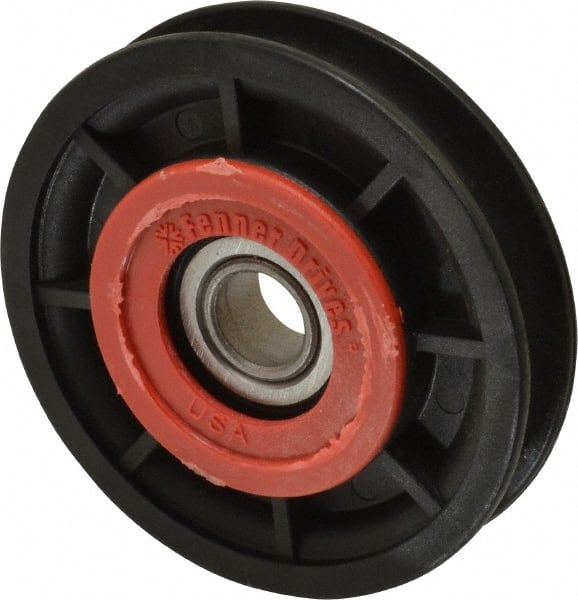 Fenner Drives - 1/2 Inside x 3.05" Outside Diam, 0.4" Wide Pulley Slot, Glass Reinforced Nylon Idler Pulley - 3/8" Belt Size Diam, For Use with Round Belts - Exact Tooling