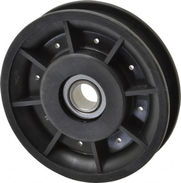 Fenner Drives - 1/2 Inside x 3-1/2" Outside Diam, 0.53" Wide Pulley Slot, Glass Reinforced Nylon Idler Pulley - 1/2" Belt Size Diam, For Use with Round Belts - Exact Tooling