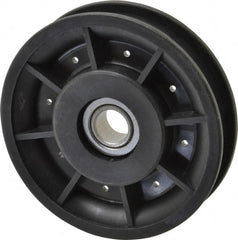 Fenner Drives - 1/2 Inside x 3-1/2" Outside Diam, 0.53" Wide Pulley Slot, Glass Reinforced Nylon Idler Pulley - 1/2" Belt Size Diam, For Use with Round Belts - Exact Tooling