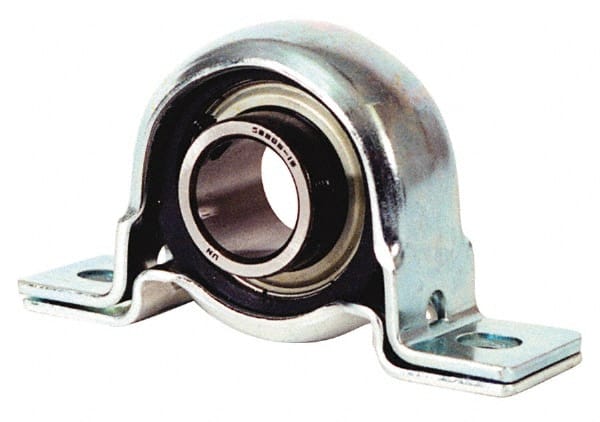 Value Collection - 1-1/8" ID, 5-3/4" OAL x 3-1/8" OAH Pillow Block - 2,500 Lb Static Cap, 4,300 Lb Dyn Cap, 4-1/4" Btw Mnt Hole Ctrs, 1.563" Base-to-Ctr Ht, Stamped Steel Rubber Mount - Exact Tooling