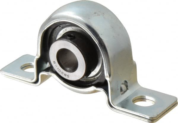 Value Collection - 1/2" ID, 3.8437" OAL x 2" OAH Pillow Block - 1,060 Lb Static Cap, 2,110 Lb Dyn Cap, 2.9843" Btw Mnt Hole Ctrs, 1" Base-to-Ctr Ht, Stamped Steel Rubber Mount - Exact Tooling