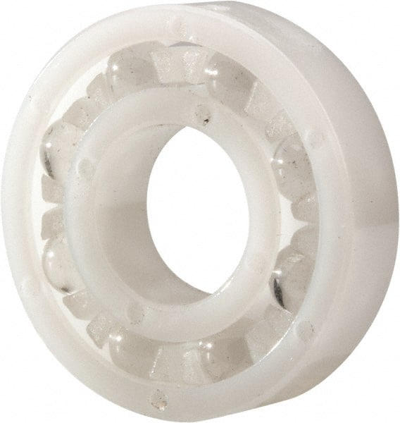 Made in USA - 3/8" Bore Diam, 7/8" OD, Open Plastic Race Radial Ball Bearing - 7/32" Wide, 1 Row, Round Bore, 33 Lb Static Capacity, 42 Lb Dynamic Capacity - Exact Tooling