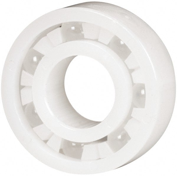 Made in USA - 3/8" Bore Diam, 7/8" OD, Open Plastic Race Radial Ball Bearing - 9/32" Wide, 1 Row, Round Bore, 33 Lb Static Capacity, 42 Lb Dynamic Capacity - Exact Tooling