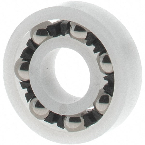 Made in USA - 1/4" Bore Diam, 5/8" OD, Open Plastic Race Radial Ball Bearing - 3/16" Wide, 1 Row, Round Bore, 17 Lb Static Capacity, 26 Lb Dynamic Capacity - Exact Tooling