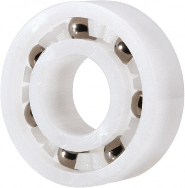 Made in USA - 3/8" Bore Diam, 7/8" OD, Open Plastic Race Radial Ball Bearing - 9/32" Wide, 1 Row, Round Bore, 33 Lb Static Capacity, 42 Lb Dynamic Capacity - Exact Tooling