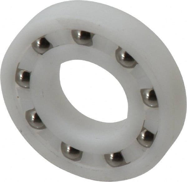 Made in USA - 3/4" Bore Diam, 1-5/8" OD, Open Plastic Race Radial Ball Bearing - 5/16" Wide, 1 Row, Round Bore, 52 Lb Static Capacity, 78 Lb Dynamic Capacity - Exact Tooling