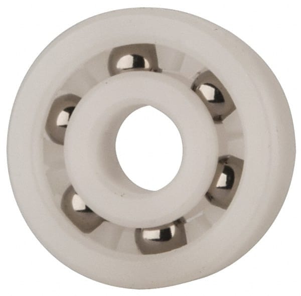 Made in USA - 5mm Bore Diam, 16mm OD, Open Plastic Race Radial Ball Bearing - 5mm Wide, 1 Row, Round Bore, 17 Lb Static Capacity, 26 Lb Dynamic Capacity - Exact Tooling