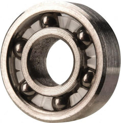 Made in USA - 1/4" Bore Diam, 5/8" OD, Open Precision Ground Radial Ball Bearing - 3/16" Wide, 1 Row, Round Bore, 51 Lb Static Capacity, 78 Lb Dynamic Capacity - Exact Tooling