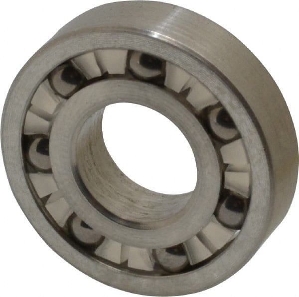 Made in USA - 3/8" Bore Diam, 7/8" OD, Open Precision Ground Radial Ball Bearing - 7/32" Wide, 1 Row, Round Bore, 99 Lb Static Capacity, 126 Lb Dynamic Capacity - Exact Tooling