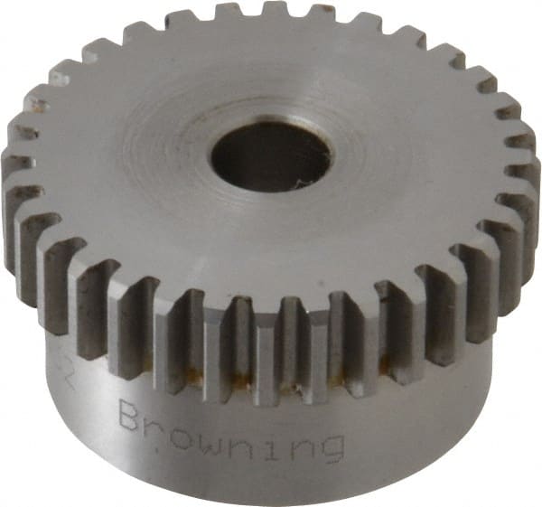 Browning - 20 Pitch, 1.6" Pitch Diam, 32 Tooth Spur Gear - 3/8" Bore Diam, 1-7/16" Hub Diam, Steel - Exact Tooling