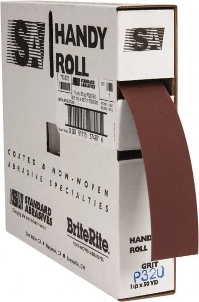 Standard Abrasives - 1-1/2 Inches Wide, 320 Grit Aluminum Oxide Shop Roll - 50 Yards Long, Extra Fine Grade, J Weighted Backing - Exact Tooling