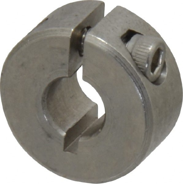 Climax Metal Products - 1/4" Bore, Stainless Steel, One Piece Clamp Collar - 11/16" Outside Diam, 5/16" Wide - Exact Tooling