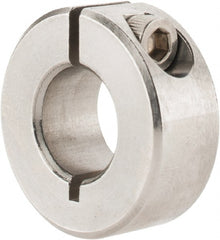 Climax Metal Products - 7/16" Bore, Stainless Steel, One Piece Clamp Collar - 15/16" Outside Diam, 3/8" Wide - Exact Tooling