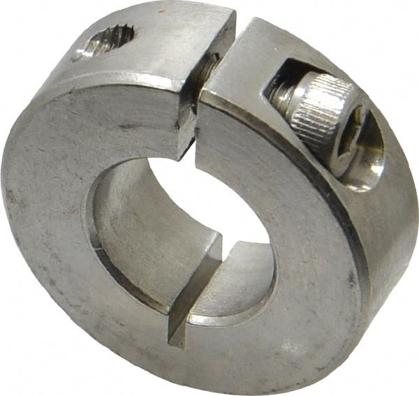 Climax Metal Products - 5/8" Bore, Stainless Steel, One Piece Clamp Collar - 1-5/16" Outside Diam, 7/16" Wide - Exact Tooling
