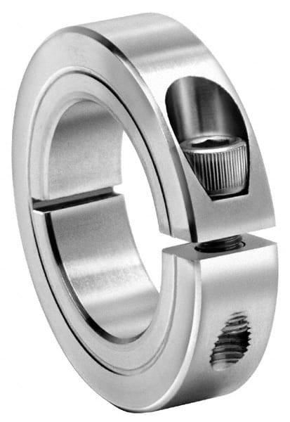 Climax Metal Products - 2-11/16" Bore, Stainless Steel, One Piece One Piece Split Shaft Collar - 4" Outside Diam, 7/8" Wide - Exact Tooling