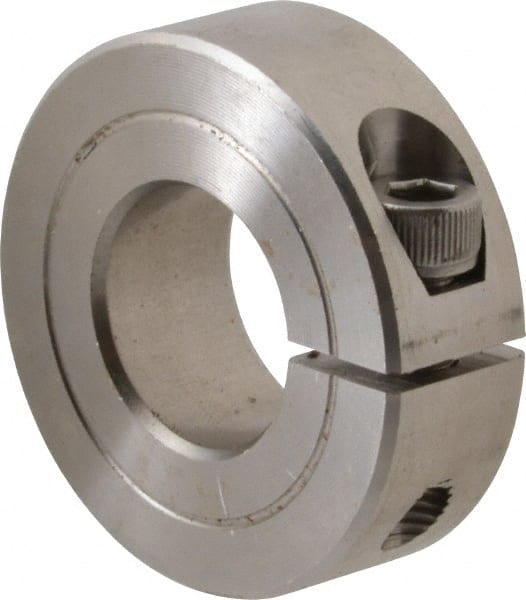 Climax Metal Products - 11/16" Bore, Stainless Steel, One Piece One Piece Split Shaft Collar - 1-1/2" Outside Diam, 1/2" Wide - Exact Tooling