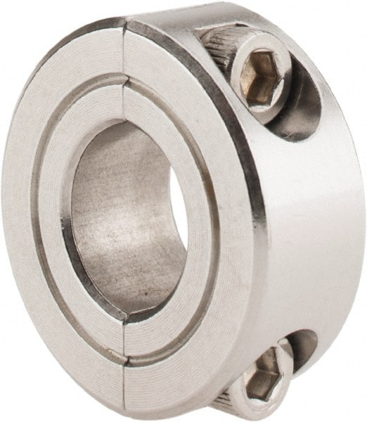 Climax Metal Products - 7/16" Bore, Stainless Steel, Two Piece Shaft Collar - 15/16" Outside Diam, 3/8" Wide - Exact Tooling