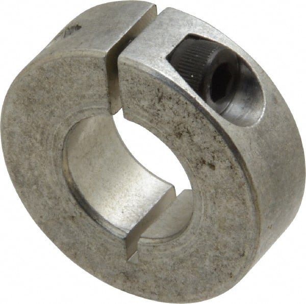 Climax Metal Products - 5/8" Bore, Aluminum, One Piece Clamp Collar - 1-5/16" Outside Diam, 7/16" Wide - Exact Tooling