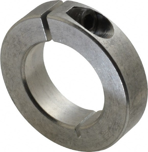 Climax Metal Products - 1-1/4" Bore, Aluminum, One Piece Clamp Collar - 2-1/16" Outside Diam, 1/2" Wide - Exact Tooling