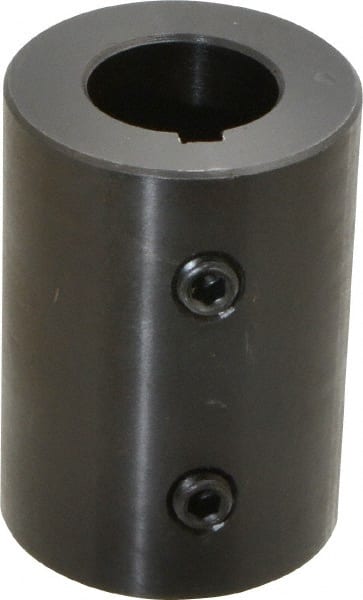 Climax Metal Products - 1-1/8" Inside x 2-1/8" Outside Diam, Mild Steel Set Screw Rigid Coupling with keyway - 3" Long x 1/4" Keyway Width x 1/8" Keyway Depth - Exact Tooling