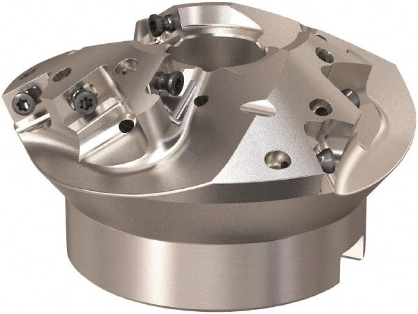 Seco - 90.5mm Cut Diam, 27mm Arbor Hole, 15mm Max Depth of Cut, 30° Indexable Chamfer & Angle Face Mill - 9 Inserts, XO.. 1204 Insert, Right Hand Cut, 9 Flutes, Through Coolant, Series R220.49 - Exact Tooling