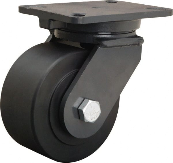 Hamilton - 6" Diam x 3" Wide x 8" OAH Top Plate Mount Swivel Caster - Nylon, 4,000 Lb Capacity, Sealed Precision Ball Bearing, 5-1/4 x 7-1/4" Plate - Exact Tooling