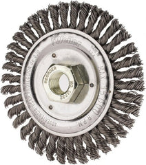 Weiler - 4-1/2" OD, 5/8" Arbor Hole, Knotted Steel Wheel Brush - 3/16" Face Width, 7/8" Trim Length, 0.02" Filament Diam, 12,500 RPM - Exact Tooling