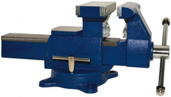 Yost Vises - 8" Jaw Width x 8-1/2" Jaw Opening Capacity, 4-3/4" (Regular) Throat Depth, Bench & Pipe Combination Vise - 1/8 to 4-1/2" Pipe Capacity, Swivel Base, Bolt Down Attachment, Ductile Iron - Exact Tooling