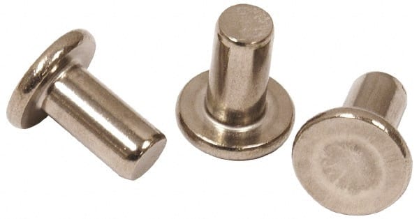 RivetKing - 0.122" Body Diam, Flat Steel Tinners Solid Rivet - 0.229" Length Under Head - Exact Tooling
