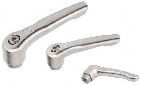 KIPP - #10-24, 10mm Hub Diam, Stainless Steel Female Threaded Insert Adjustable Clamping Handle - 47mm OAL, 31mm High, 9mm Hole Depth - Exact Tooling