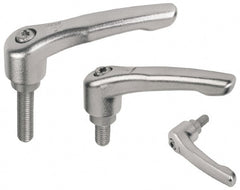 KIPP - #10-24, 10mm Hub Diam, Stainless Steel Threaded Stud Adjustable Clamping Handle - 15mm Stud Length, 47mm OAL, 31mm High - Exact Tooling