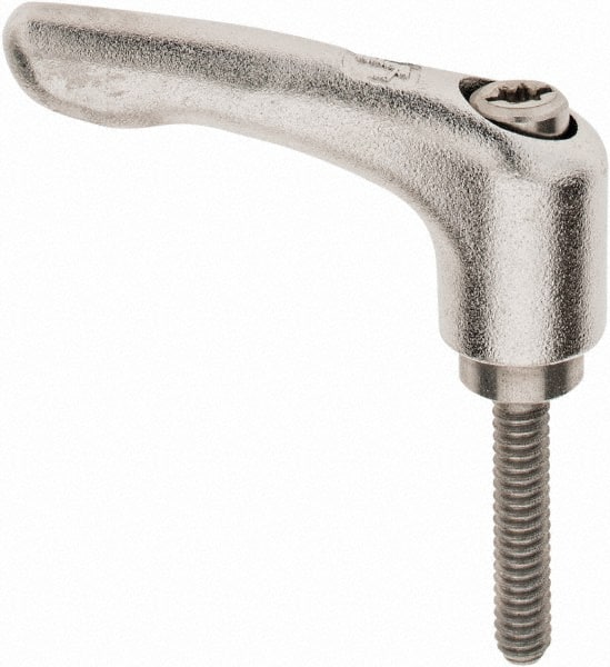 KIPP - #10-24, 10mm Hub Diam, Stainless Steel Threaded Stud Adjustable Clamping Handle - 25mm Stud Length, 47mm OAL, 31mm High - Exact Tooling