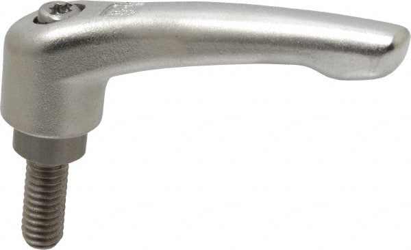 KIPP - 5/16-18, 17/32" Hub Diam, Stainless Steel Threaded Stud Adjustable Clamping Handle - 20mm Stud Length, 74.5mm OAL, 42.5mm High - Exact Tooling
