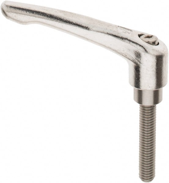 KIPP - 3/8-16, 16mm Hub Diam, Stainless Steel Threaded Stud Adjustable Clamping Handle - 1-31/32" Stud Length, 91mm OAL, 54.5mm High - Exact Tooling