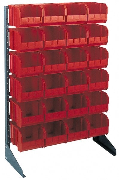 Quantum Storage - 250 Lb Capacity, 15" Deep x 36" Wide x 53" High, Steel Pick Rack - 1 Side, 52 Red Polyethylene/Polypropylene Bins - Exact Tooling