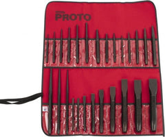 Proto - 26 Piece Punch & Chisel Set - 1/4 to 1-3/16" Chisel, 3/32 to 1/4" Punch, Hex Shank - Exact Tooling