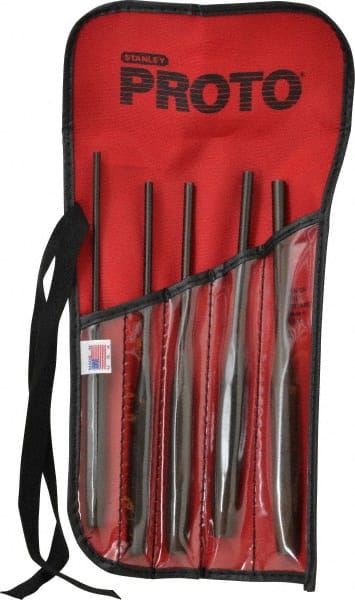 Proto - 5 Piece, 5/32 to 5/16", Pin Punch Set - Hex Shank, Steel, Comes in Tool Roll - Exact Tooling