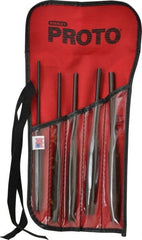 Proto - 5 Piece, 5/32 to 5/16", Pin Punch Set - Hex Shank, Steel, Comes in Tool Roll - Exact Tooling