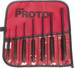 Proto - 7 Piece, 1/16 to 1/4", Pin Punch Set - Hex Shank, Steel, Comes in Tool Roll - Exact Tooling