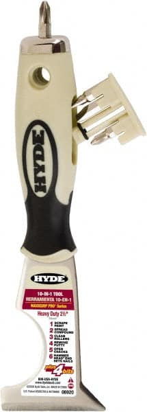 Hyde Tools - 2-1/2" Wide Chisel Edge Blade Stainless Steel 10-In-1 Tool - Stiff, Soft Grip Polypropylene Handle, 8-1/4" OAL - Exact Tooling