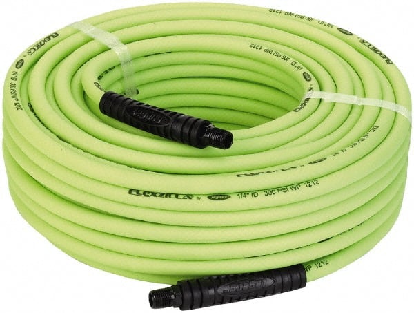 Legacy - 1/4" ID x 0.46" OD 100' Long Multipurpose Air Hose - MNPT x MNPT Ends, 300 Working psi, 140°, 1/4" Fitting, Green - Exact Tooling