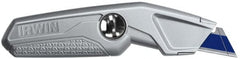 Irwin - Fixed Utility Knife - 5-3/4" Blade, Silver Aluminum Handle, 3 Blades Included - Exact Tooling
