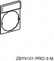 Square D - Rectangular, Legend Plate - Emergency Stop - Red Background, White Letters, 30mm Wide x 40mm High - Exact Tooling