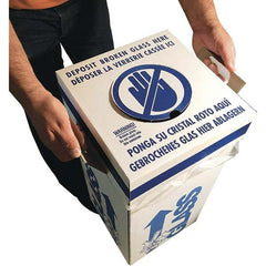 Dynalon Labware - 14 Gal White Rectangle Recycling Container - Cardboard with Plastic Liner, Blue Safety Graphic, Lid Included - Exact Tooling