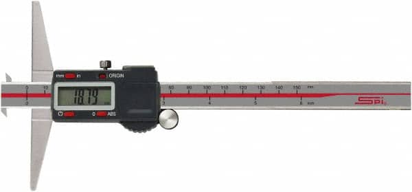 SPI - 0" to 8" Electronic Depth Gage - 0.0015" Accuracy, 0.0005" Resolution, 4" Base Length - Exact Tooling