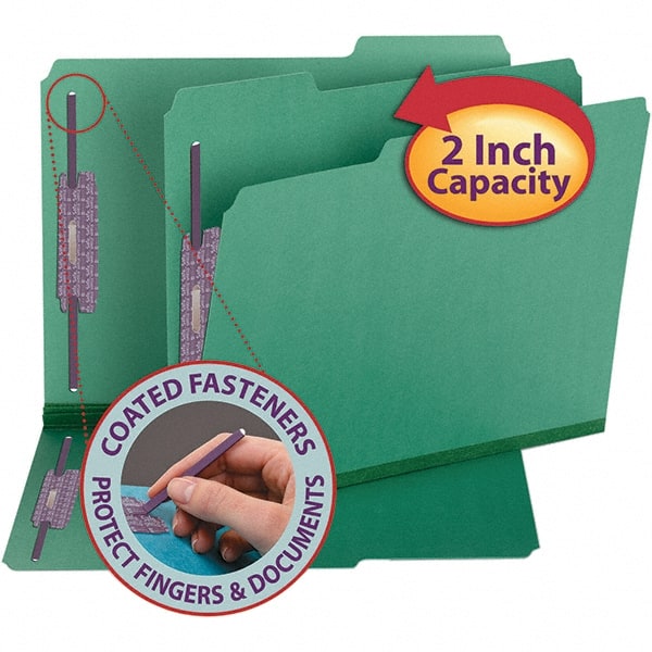 SMEAD - 11-3/4 x 9-1/2", Letter Size, Green, File Folders with Top Tab - 23 Point Stock, Assorted Tab Cut Location - Exact Tooling